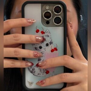 Wildflowers iPhone 15 Pro Max Case - Black and White with Cute Cat Design